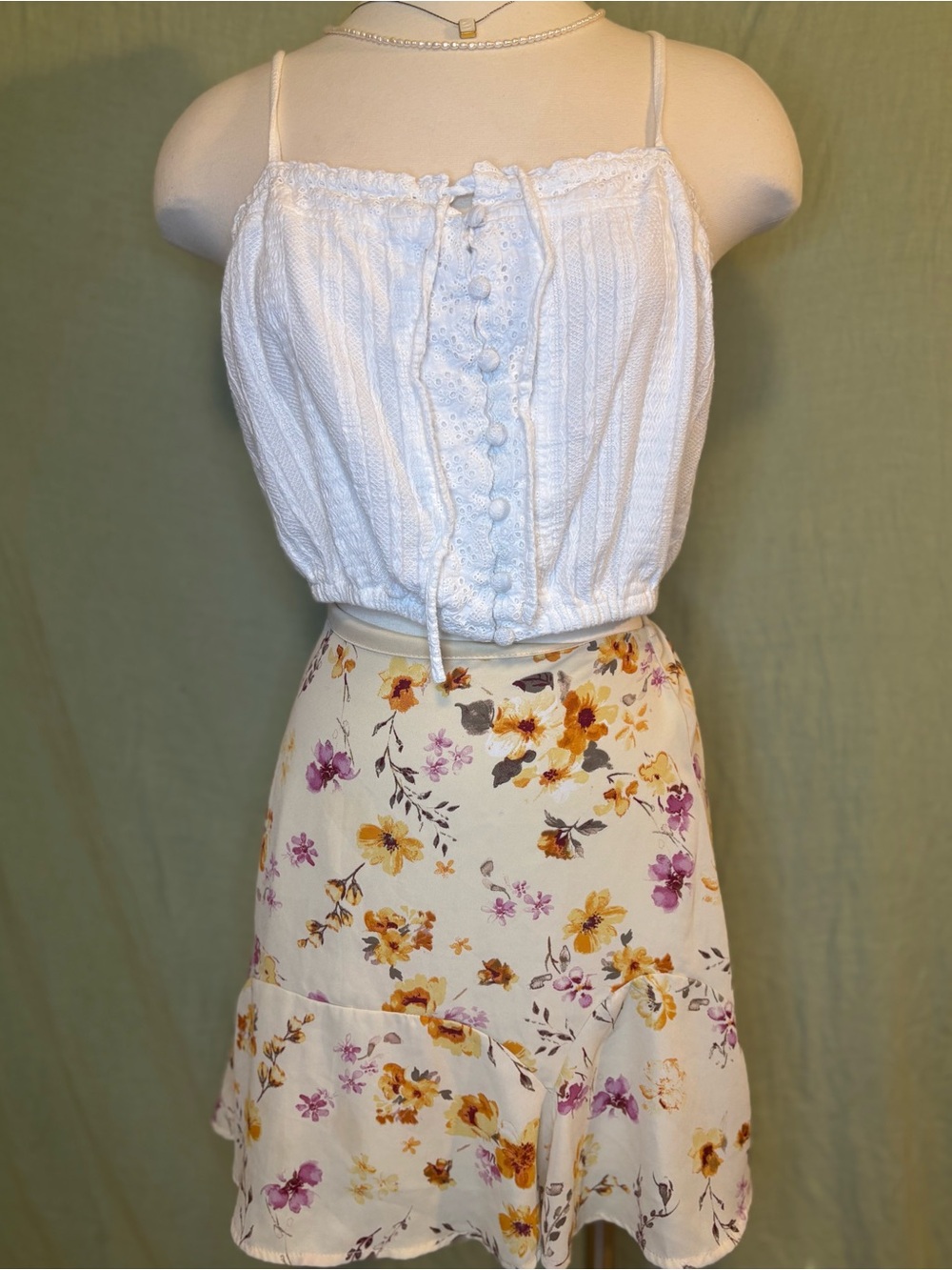 Vintage Yellow & Purple Floral Mini Skirt #cottagecore #fairycore #coquette